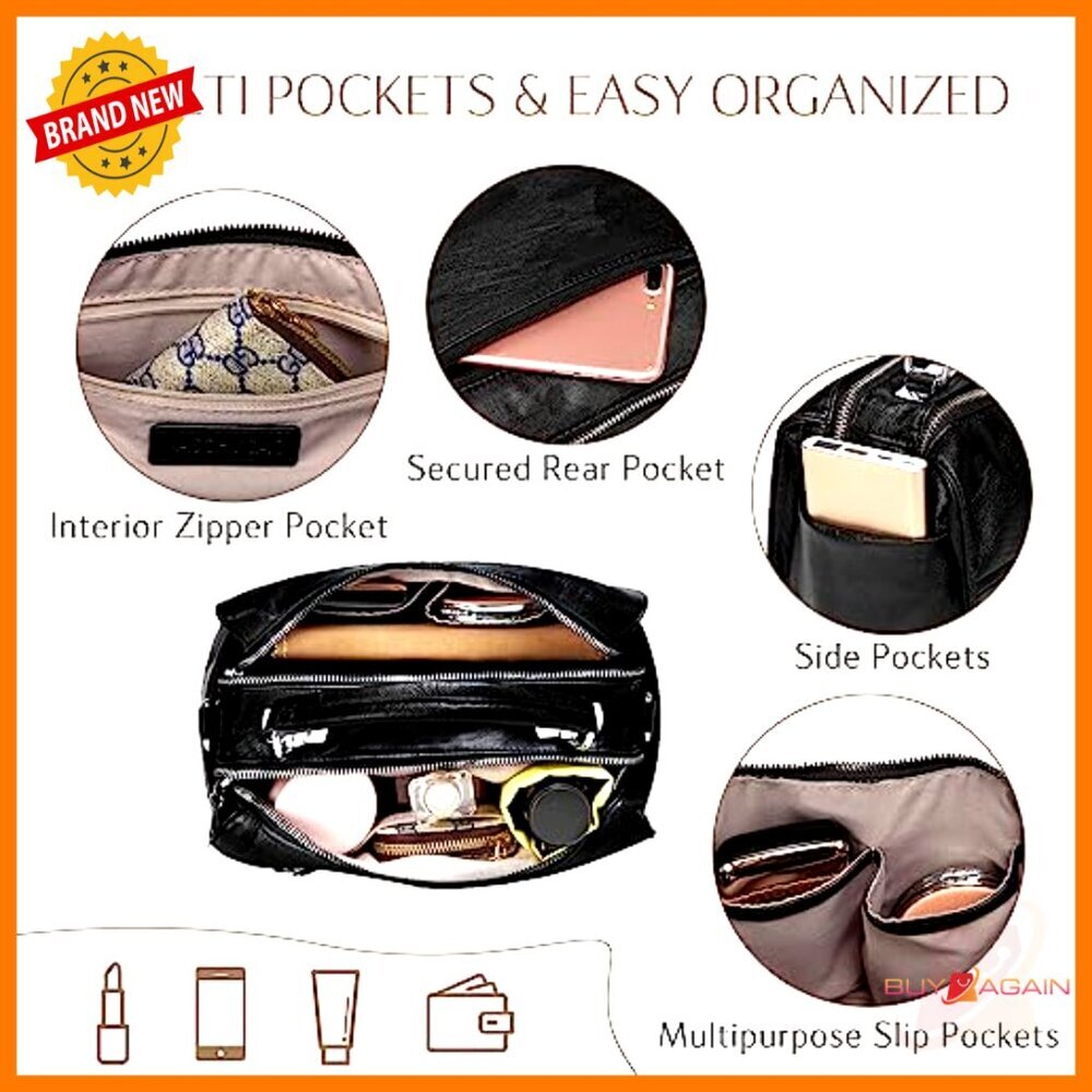 Vegan Leather Satchel Crossbody Bag with Adjustable Strap, Medium Size - Picture 4 of 7